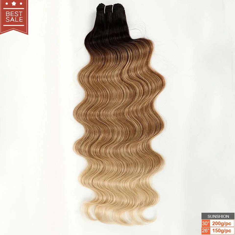 Magicae Blond 27/613 Highlight Ombre Brown High Temperature Synthetic Body Wave Ponytail 30Inch 200g Hair Extensions Wavy Bundle