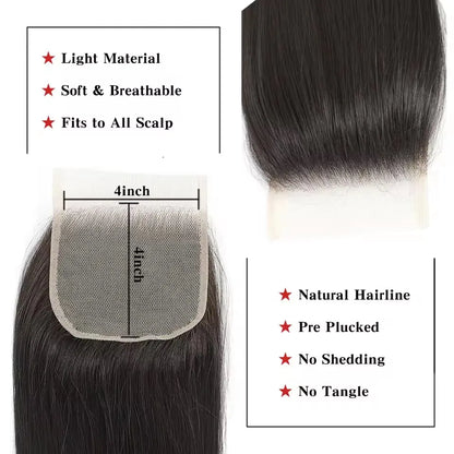 22inches Straight 4X4 Lace Closure Ombre Blond 27/613 Brown High Temperature Synthetic Heat Resistant Fiber Pre-Plucked Closure