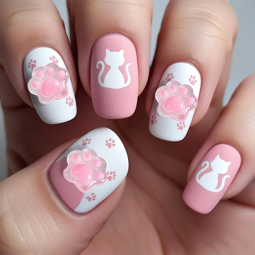 50pcs 3D Mini Cartoon Jelly Cat Paw Nail Art Charms Resin Mixed Luminous Effect Flatback Bear/Cat's Paw Manicure Hairwear Parts