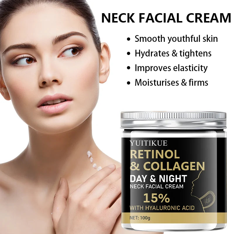 YUITIKUE Retinol Collagen Neck Cream 100g - 15% Retinol & Hyaluronic Acid, Day & Night Moisturizing, Firms & Lifts Neck Skin