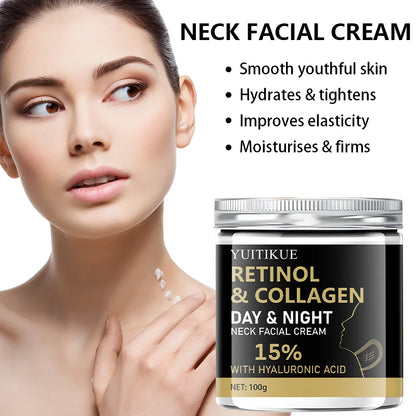 YUITIKUE Retinol Collagen Neck Cream 100g - 15% Retinol & Hyaluronic Acid, Day & Night Moisturizing, Firms & Lifts Neck Skin