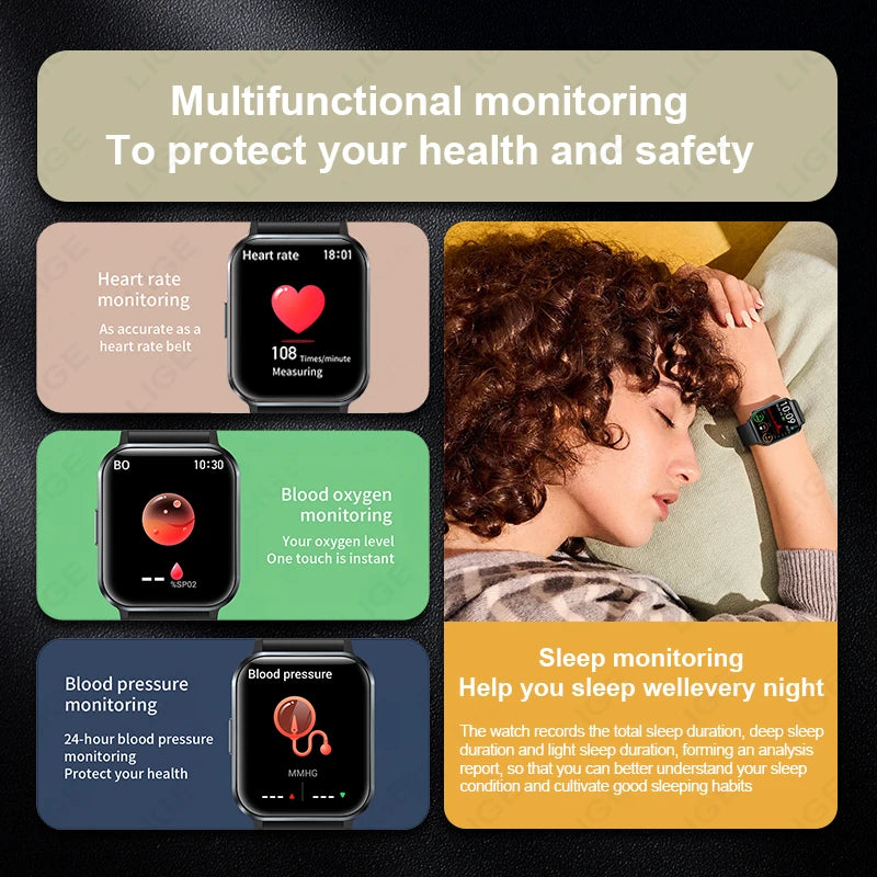 LIGE Smart Watch Men  Monitoring Sports Fitness Waterproof  Watch Man Woman Body Temperature Monitor SmartWatch 2024 New+Box