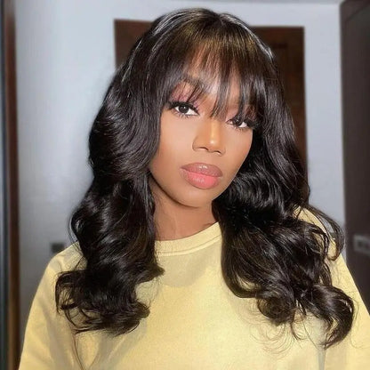 Alipearl Hair Body Wave Glueless Wig With Bangs 5x5 Lace Closure Wig Human Hair Ready To Go Wig