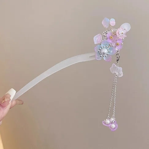 Light Luxury Flower Hairpin For Women Chinese Style Floral Butterfly Tassel Hair Stick Elegant Metal Jewelry Hairpin Hair Clips