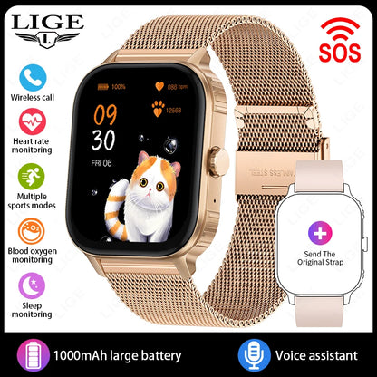 LIGE Women Smart Watch Bluetooth Call Heart Rate Sleep Monitor AI Voice Alarm Clock Music Control IP68 Waterproof Smartwatch Men