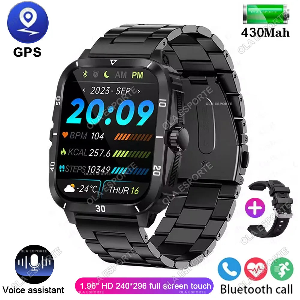 Men Sports Smart Watch 1.96'' Screen Blood Oxygen Bluetooth Talking Watch Multi Sports Modes IP68 Waterproof Outdoor Smart Watch