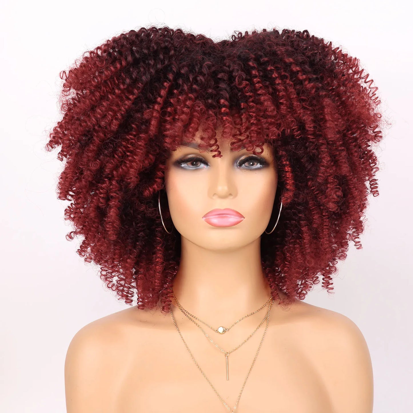 Tereshar Synthetic Short Curly Wigs for Black Women Afro Wig With Bangs Short Afro Kinky Curly Wig for Daily Party Wear