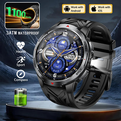 1100mAh Super Capacity Battery Military Outdoor Smart Watch Men 1.7inch Screen Compass Bluetooth Call 3ATM Waterproof SmartWatch
