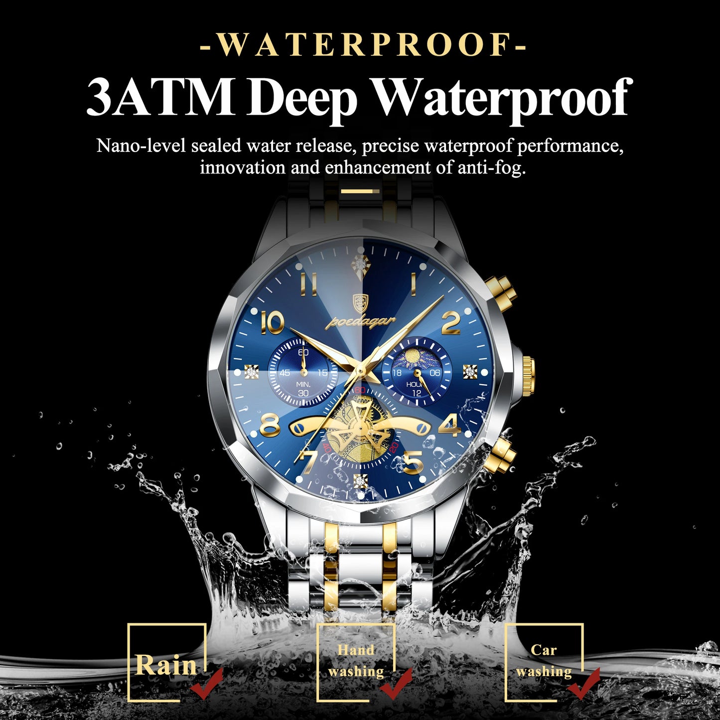 POEDAGAR Luxury Original Watch For Man Chronograph Waterproof Luminous Men Clock Quartz Stainless Steel Men's Watches Male Reloj
