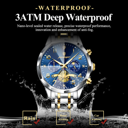 POEDAGAR Luxury Original Watch For Man Chronograph Waterproof Luminous Men Clock Quartz Stainless Steel Men's Watches Male Reloj