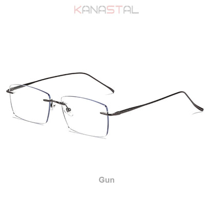 Men Rimless Eyeglasses Frame Blue Light Blocking Lenses Women Computer Pure Titanium Glasses Prescription Myopia Reading Eyewear