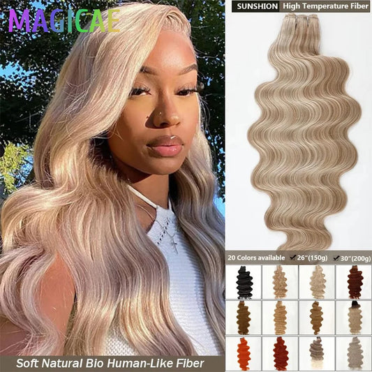 30Inches Blond P12/16/613 P27/613 White Body Wave Synthetic Heat Resistant Ombre Brown M816 Soft Natural Human-Like Hair Bundles