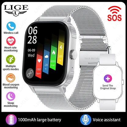 LIGE Women Smart Watch Bluetooth Call Heart Rate Sleep Monitor AI Voice Alarm Clock Music Control IP68 Waterproof Smartwatch Men