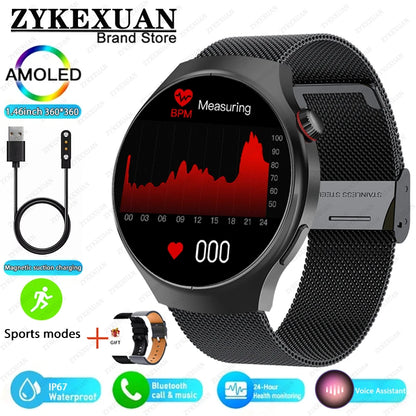 2025 New Watch4 Pro Men Smart Watch 360*360 AMOLED Screen Heart Rate Bluetooth Call IP67 Waterproof Men's Smartwatch For Android