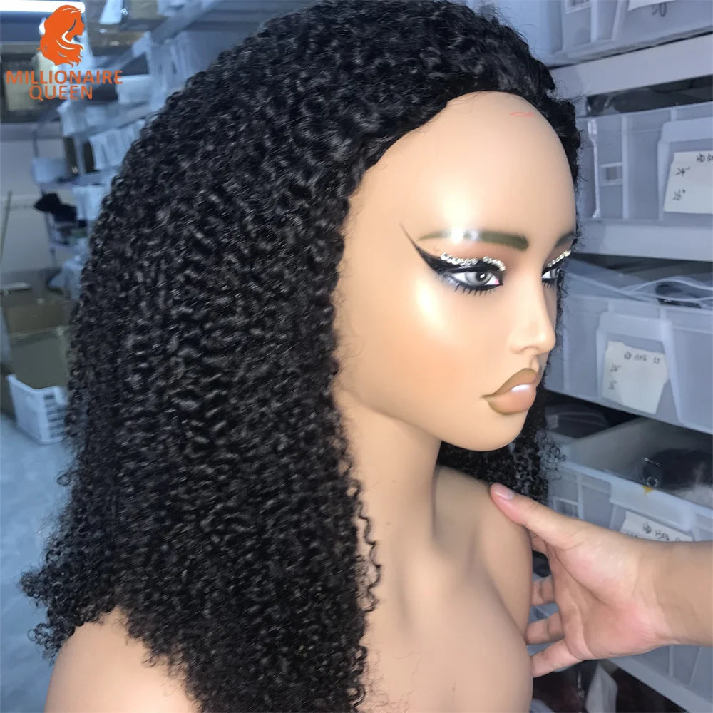 Millionaire Queen Half Wig Glueless Burmese Pixi Curly 100% Human Hair With Drawstring Seamless Clips Half Wigs 300 Density
