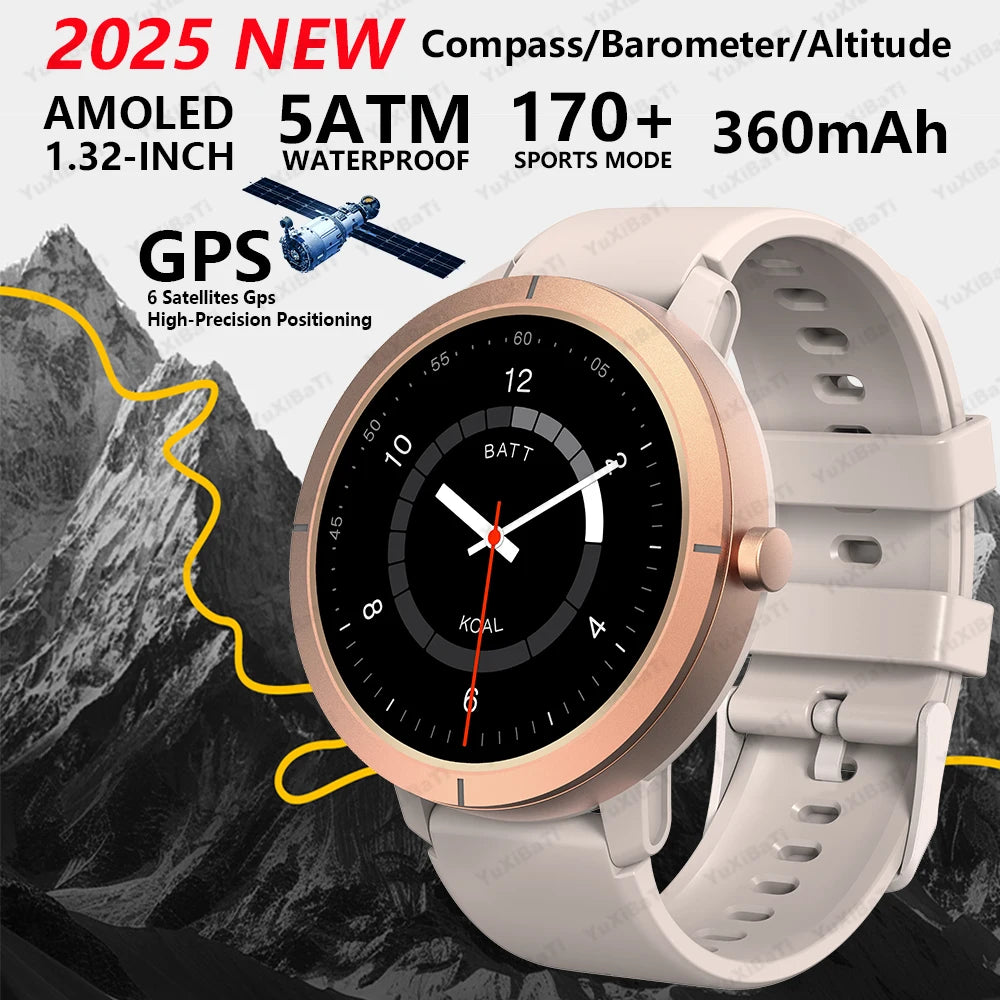 Smart Watch for Women GPS 6-Satellites 1.32” HD AMOLED Display Built-in GPS Bluetooth Call Sports 5ATM Waterproof Smartwatch Man