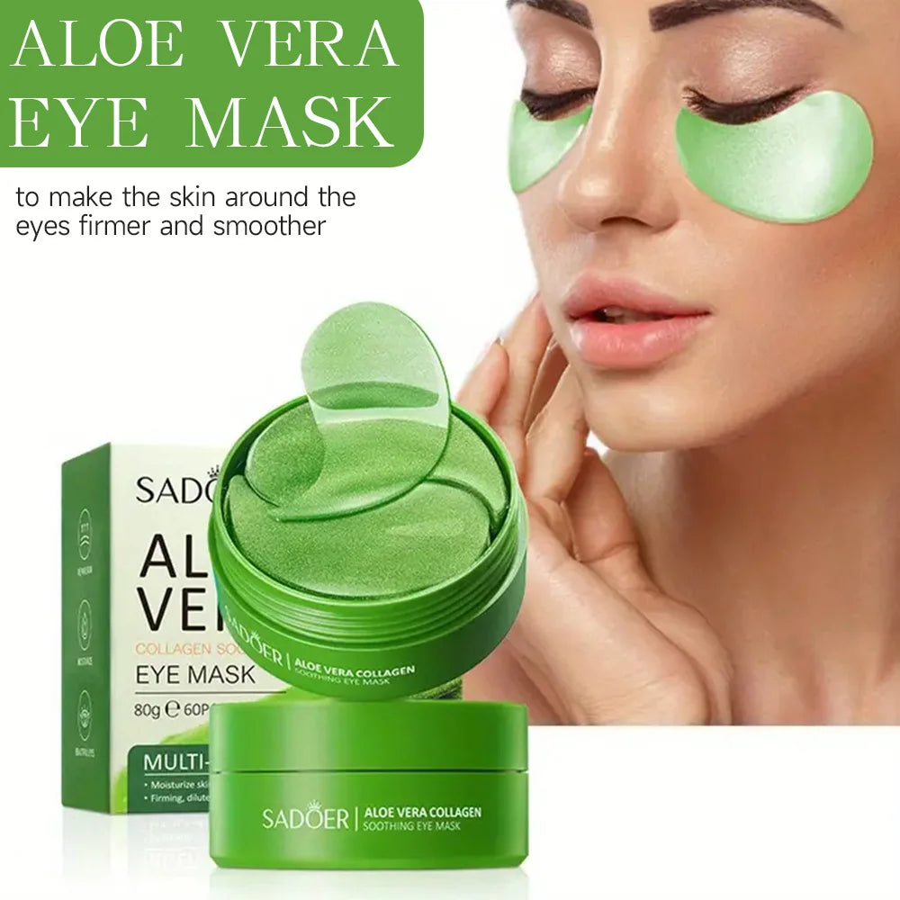60pcs SADOER Aloe Vera Collagen Eye Mask Anti Dark Circles EyesCare Gel Masks Eyepatch Beauty skincare Moisturizing  Eye Patches