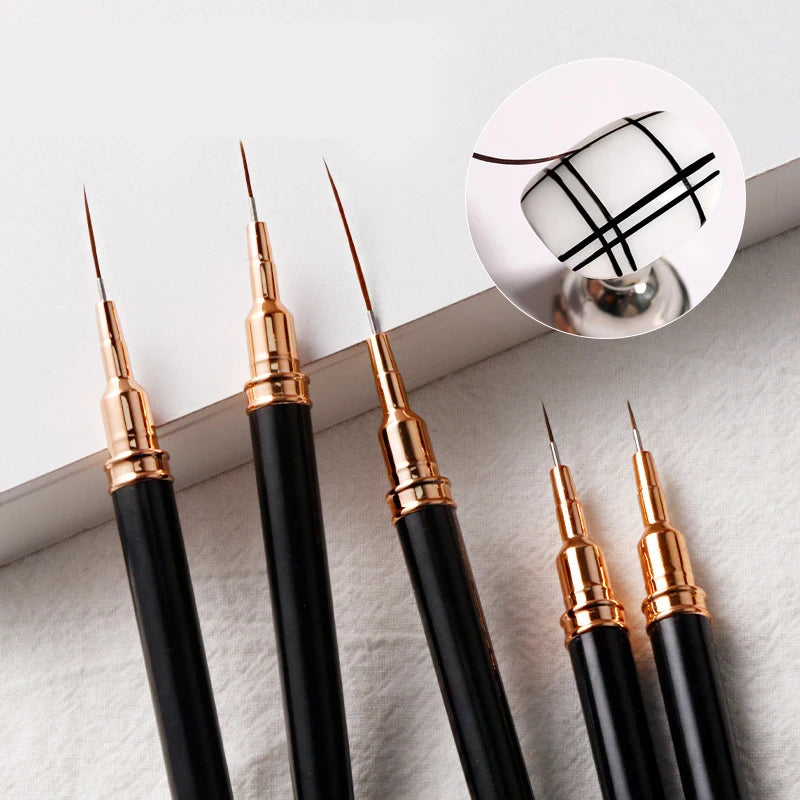 Black Nail Art Liner Brushes 5Sizes Painting Nail Design Pen /8/12/20/25mm Drawing Tool for Long Lines Thin Details Manicure Pen