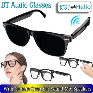 Smart Glasses BT Audio AI Voice Glasses With Camera Open Ear Sound Mic Speakers Remote shooting Wearable Eyeglass