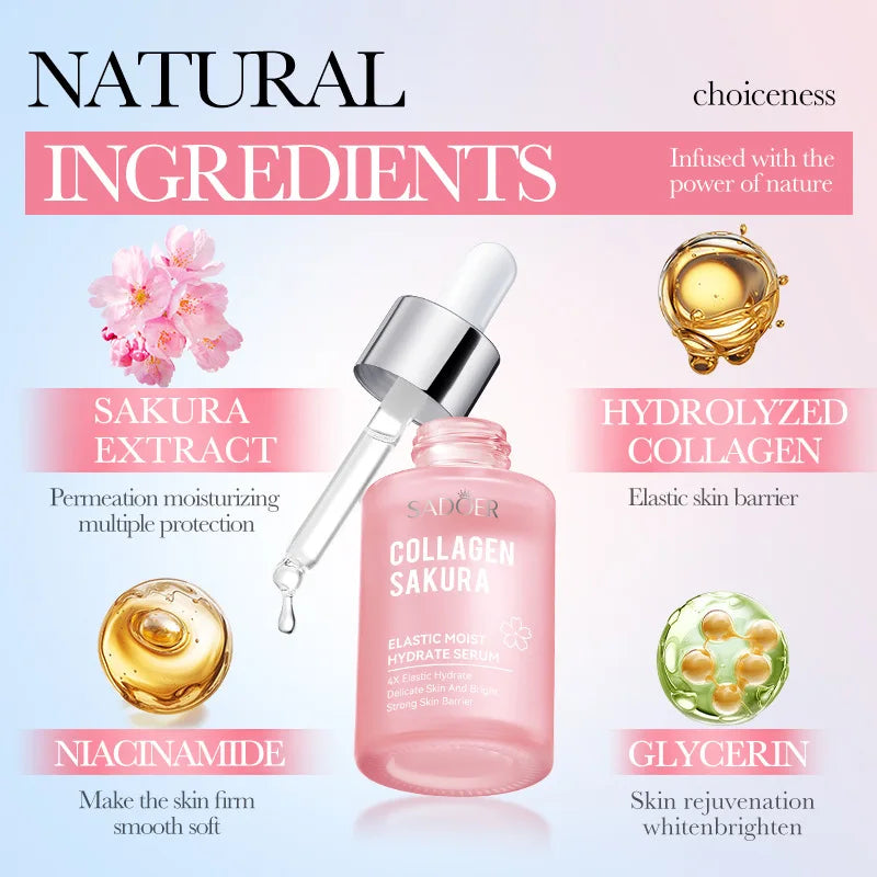 30ml Sakura Collagen Face Serum Moisturizing Nourishsing Brighten White Lift Firming Smoothing Facial Beauty Skin Care Products