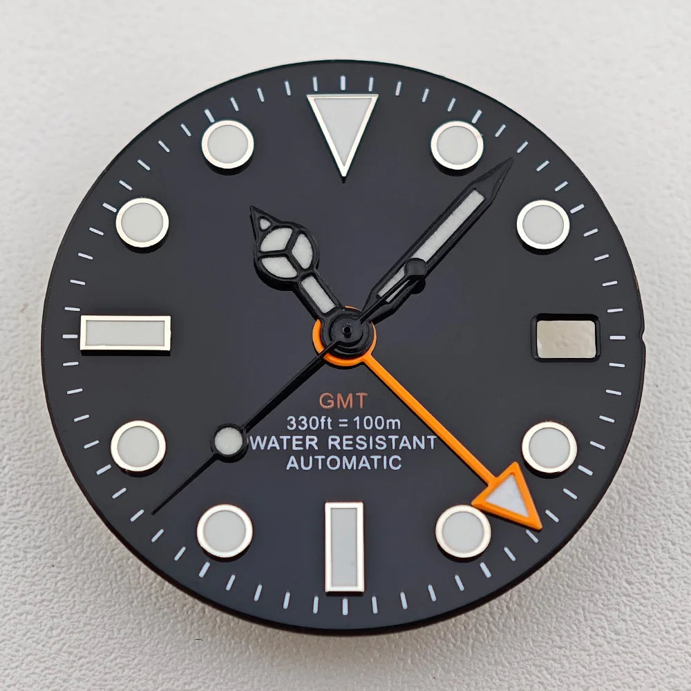 29mm White/Black Sterile Dial Watch GMT Hands Fit NH34Movement Watch parts Custom LOGO Luminous Watch Dial Parts Accessories