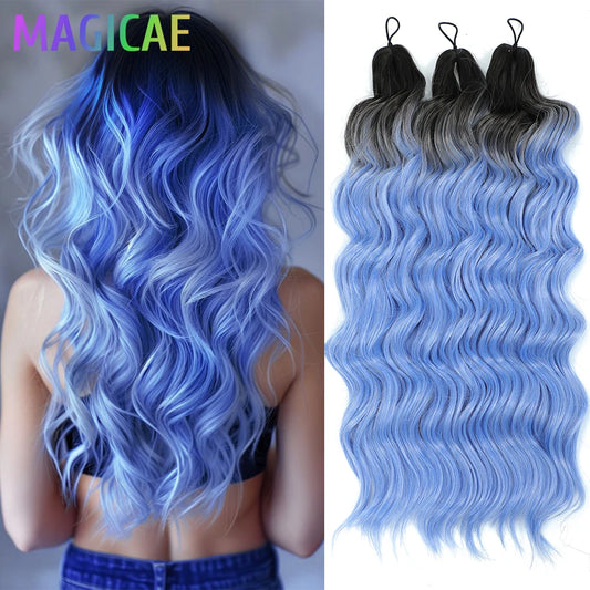 Anna Twist Crochet Braids 3Pcs 24Inch 300G Ombre Blue Yellow Rainbow Loose Deep Wave Sliver White Synthetic Hair Extension Wavy