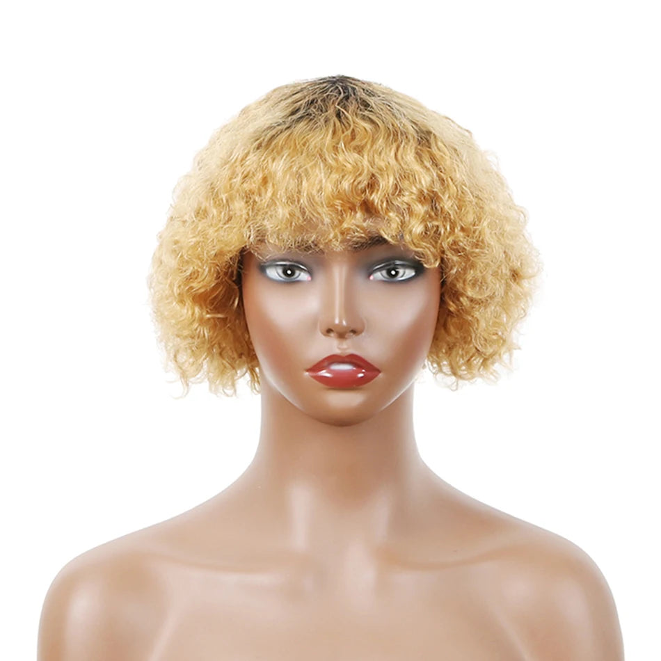 Afro Kinky Curly Human Hair Wig With Bangs Brazilian Hair Human Natural Afro Wig 180% Density Human Hair Wigs For Women On Sale