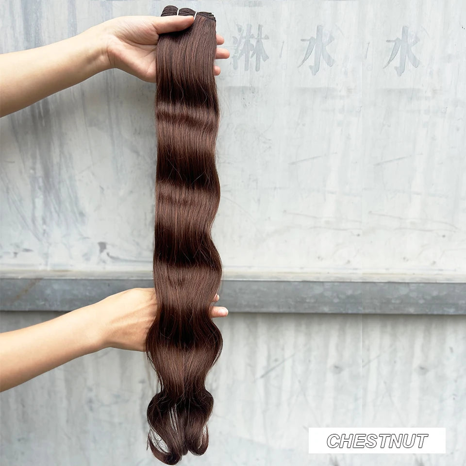 Magicae Dark Brown Brazilian Body Wave Bundles Colored Natural Synthetic Hair Extension High Temperature Brown 26" 30" Thick