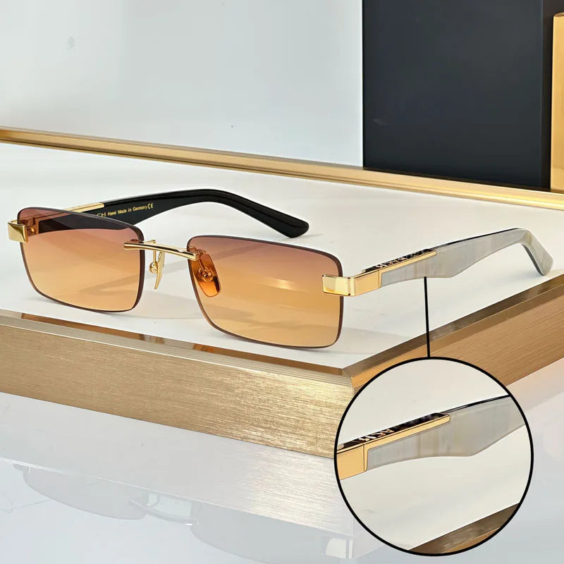 THE ARTIST III Designer Rimless Sunglasses Rectangle Men Alloy Acetate Germany Brand Trendy Classical High Quality Women UV400