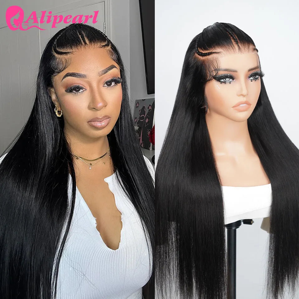 Alipearl Hair 6x8 Lace Closure Water Wave And Straight Wig Pre Cut Lace Glueless Human Hair Pre Plucked Pre Braided Wig