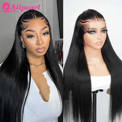 Alipearl Hair 6x8 Lace Closure Water Wave And Straight Wig Pre Cut Lace Glueless Human Hair Pre Plucked Pre Braided Wig