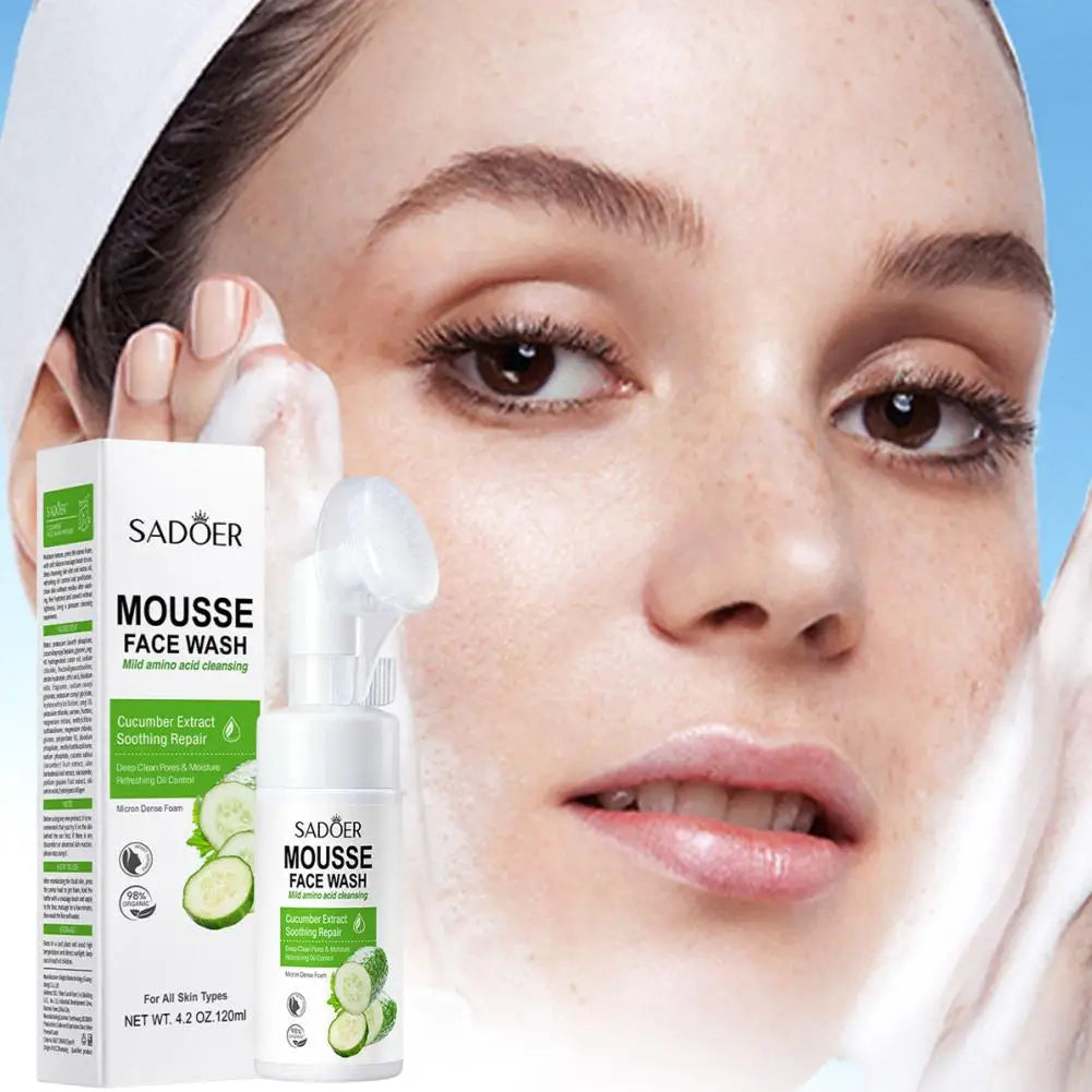 SADOER Amino Acid Facial Cleanser Mousse - Gentle Foam Wash for Sensitive Skin Hydrating & Soothing PH Balanced (150ml)