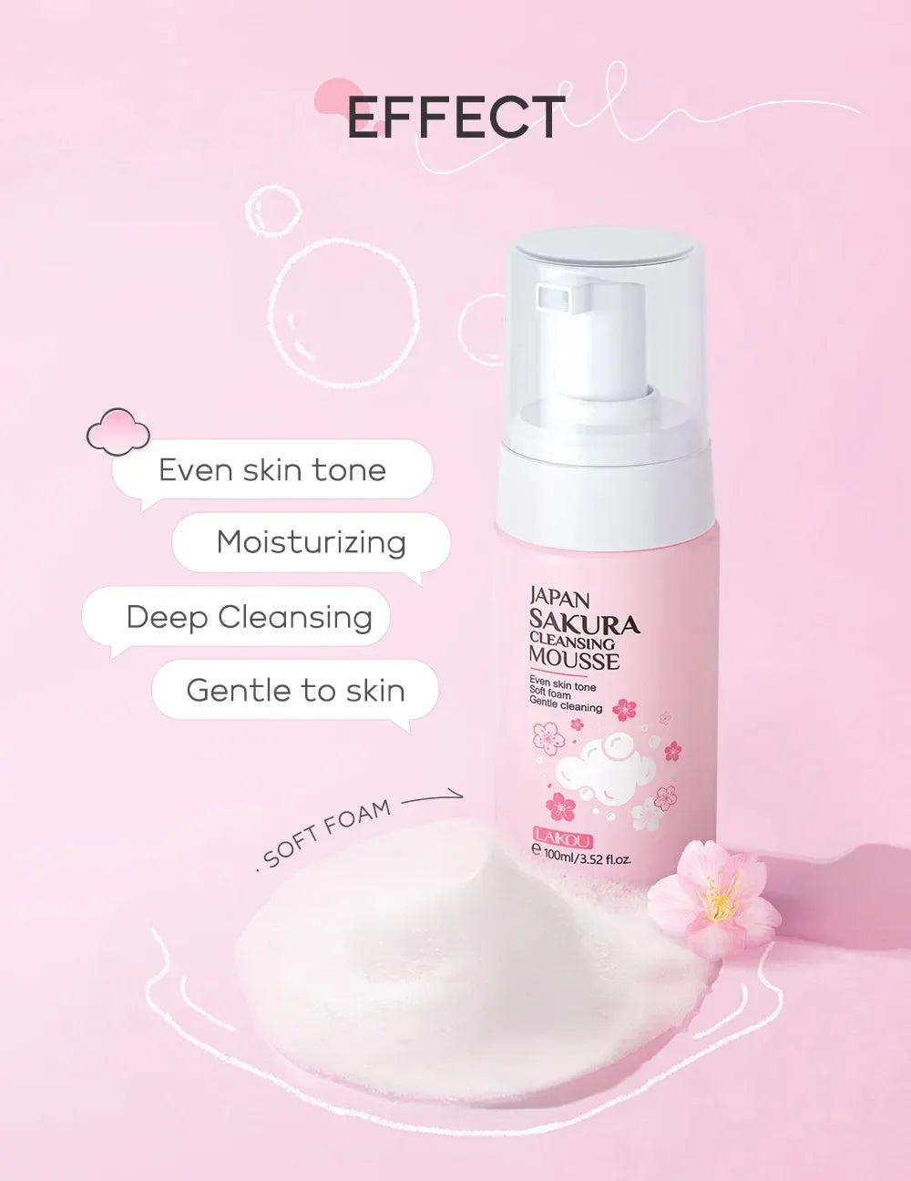 LAIKOU Cherry Blossom Women Facial Cleanser  Face Korean Skin Care Products Original Products 100ml