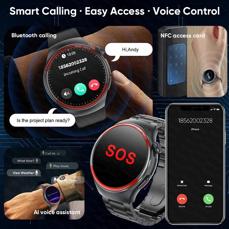 2025 NEW AI Medical Diagnosis Blood glucose Smart Watch Blood pressure NFC Heart rate Bluetooth Call SOS Health Smartwatch Men