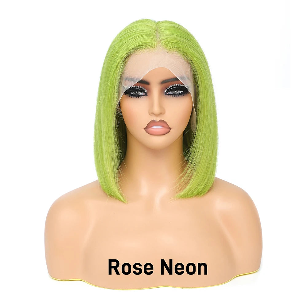 Pink Short Bob Wig Human Hair HD Lace Front Wigs Straight Ombre Honey Blonde Red Pink Silver 13X4 Cut Lace Frontal Wig
