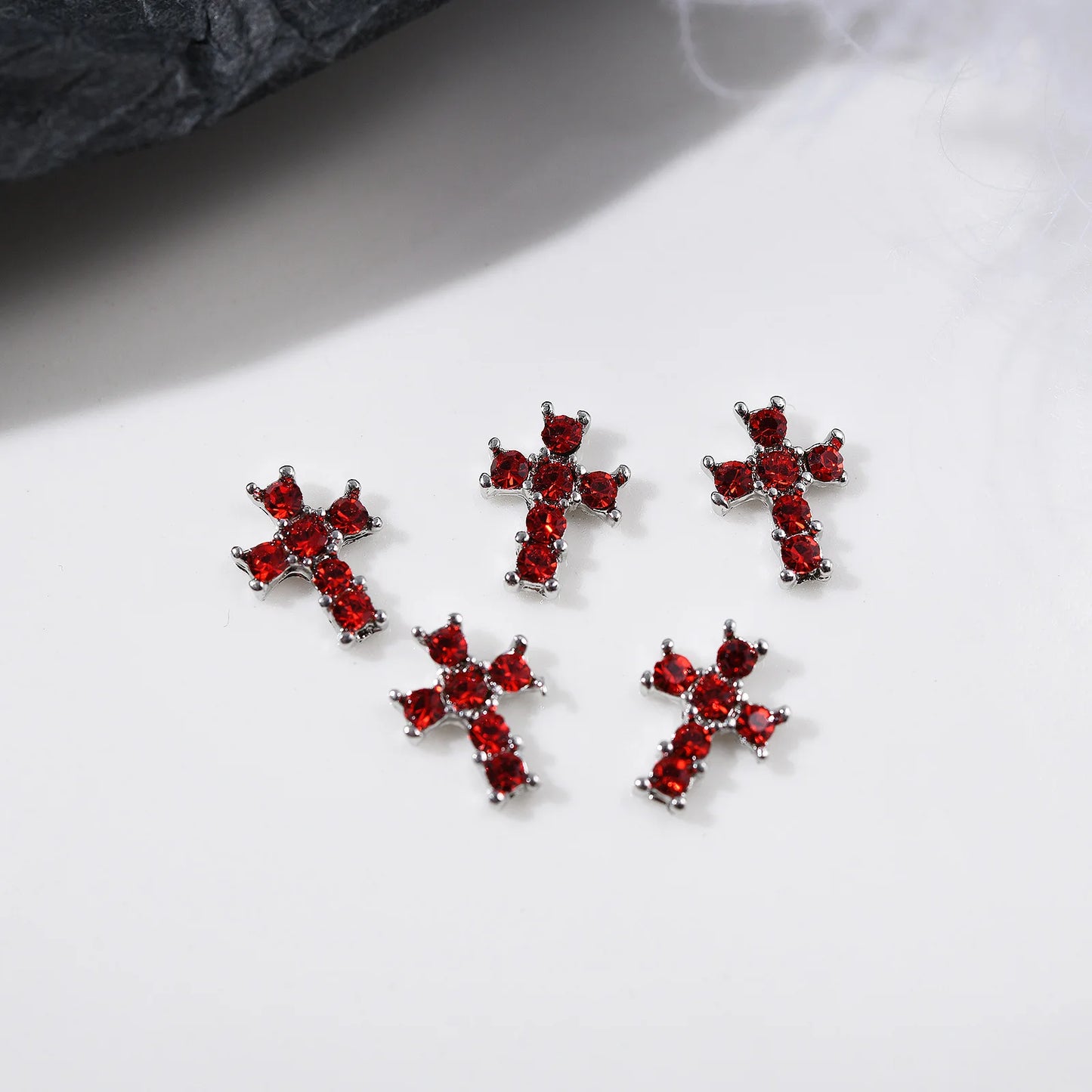 10Pcs Dark Series Cross Nail Charm Luxury Retro Silver Bottom Rhinestone Nail Art Decoration 3D Punk Cross Manicure DIY Supplies
