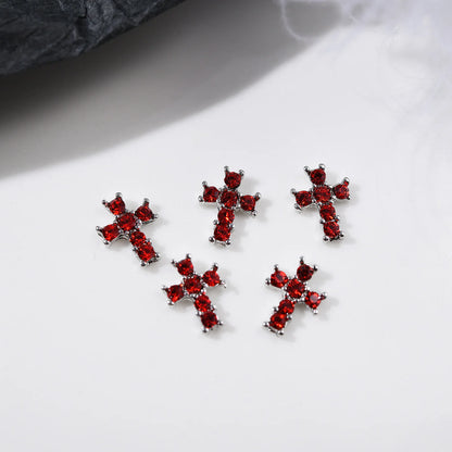 10Pcs Dark Series Cross Nail Charm Luxury Retro Silver Bottom Rhinestone Nail Art Decoration 3D Punk Cross Manicure DIY Supplies