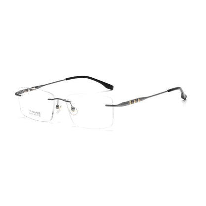 Fashion Square Ultra Light Pure Titanium Optical Prescription Rimless Eyeglasses Frame Luxury For Men Large Size Eyewear S97356