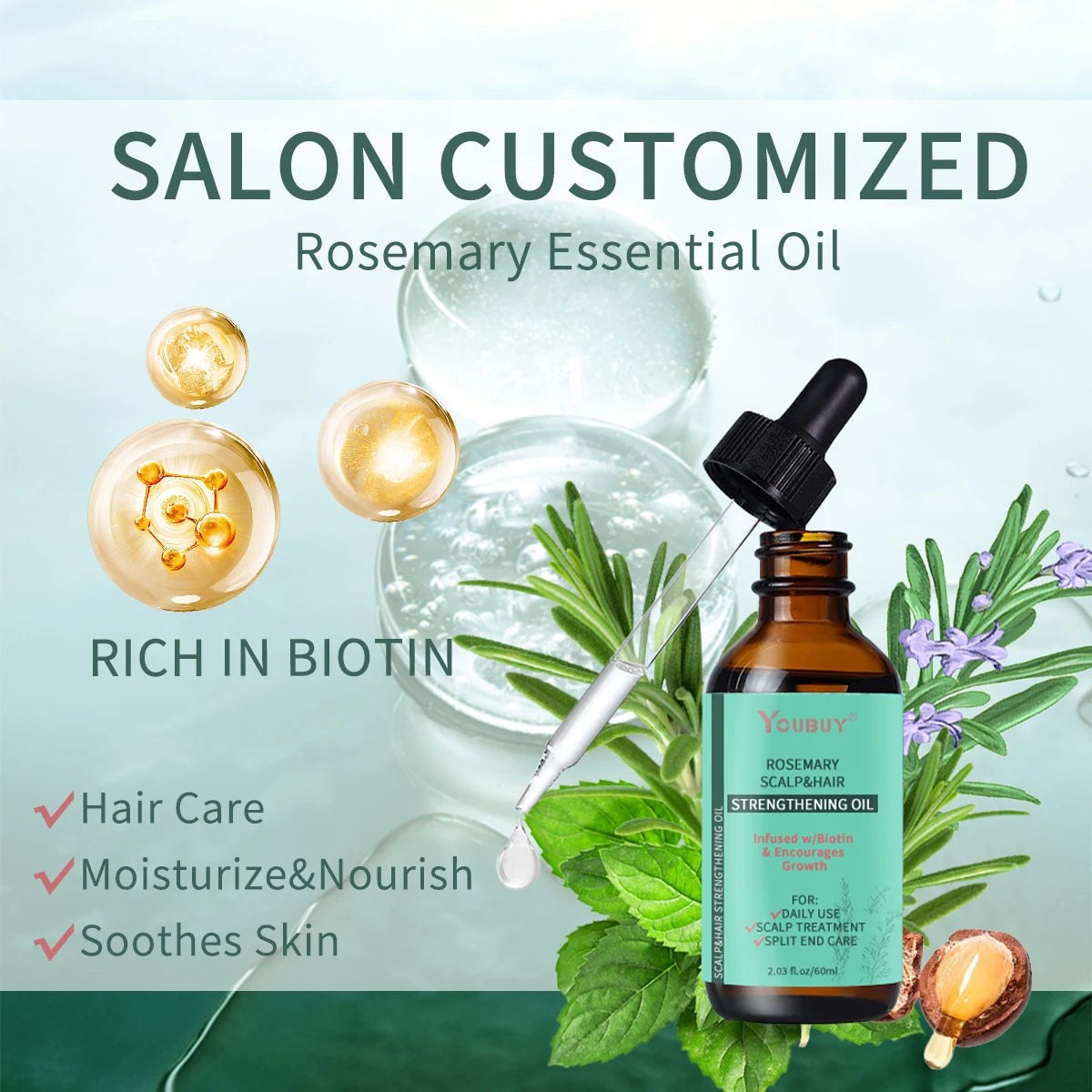 oubuy rosemary hair care essential oil nourishes and repairs hair roots  improves restlessness  prevents hair loss  and solidifi