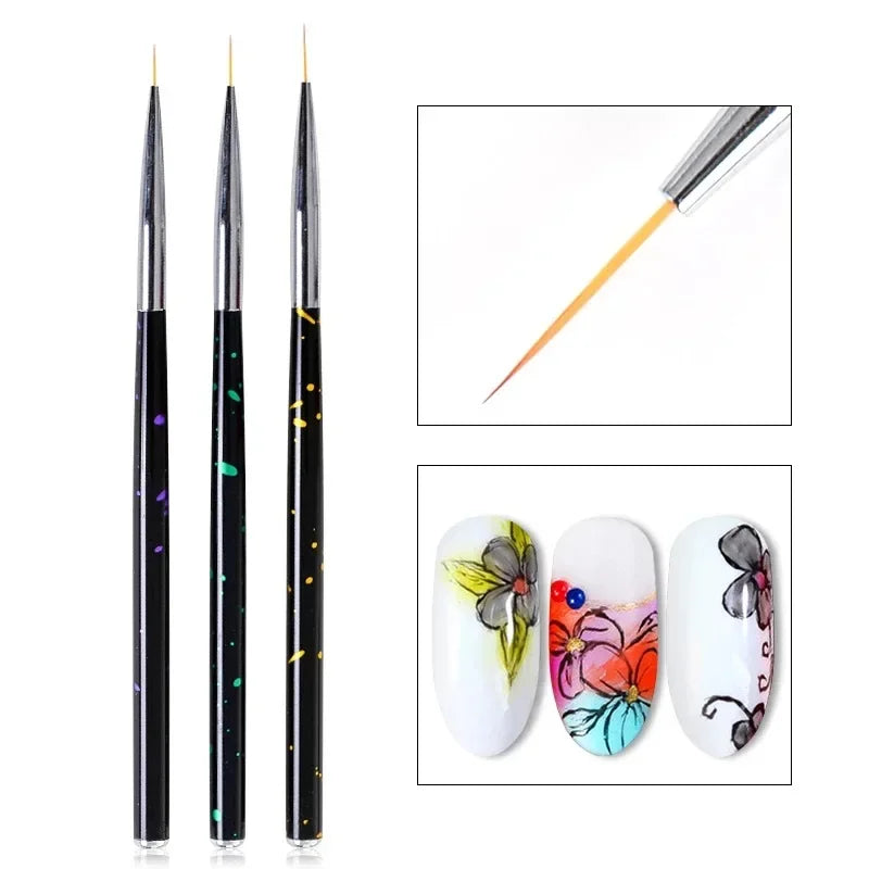 Acrylic French Stripe Nail Art Liner Brush Set 3D Tips Manicure Ultra-thin Line Drawing Pen UV Gel Brushes Painting Tools