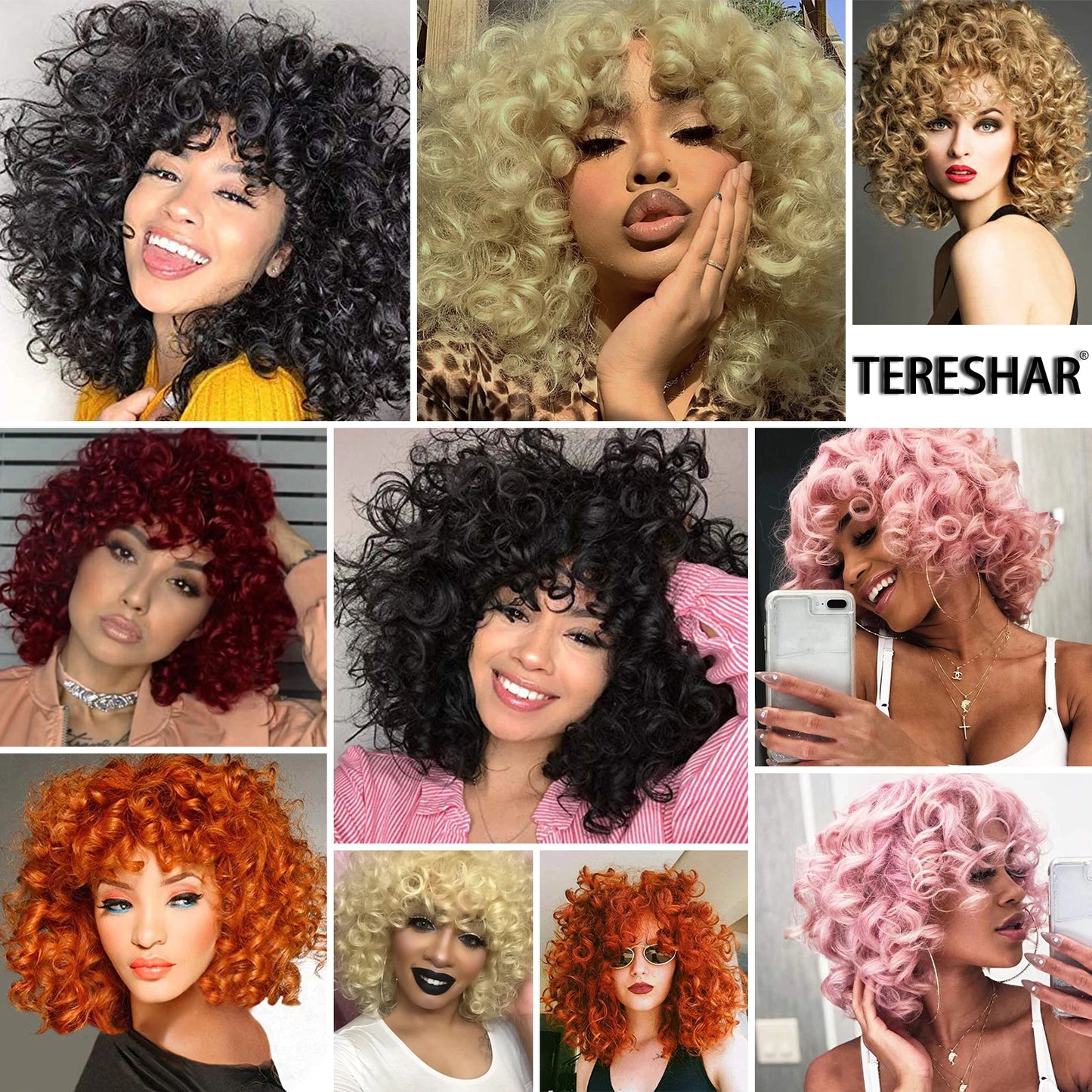 Synthetic Short Loose Curly Wigs Afro Wig Half Short Wigs for Black Women Weave Curly Wigs with Bangs Curly Hair Wig