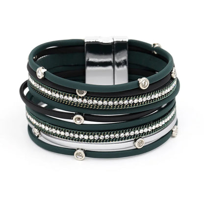 VONNOR Women Bracelet Jewelry Multilayer Leather Rope Chain Alloy Inlaid Rhinestone Bracelets Female Accessories Dropshipping