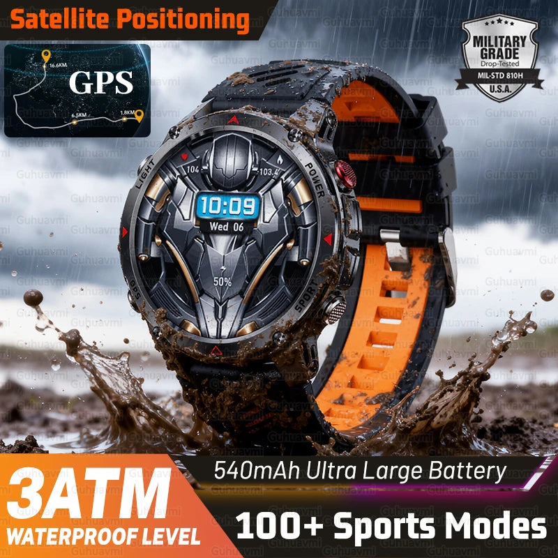 2025New Outdoor Military Smart Watch Bulit-in GPS Compass Altimeter Barometric 3ATM Waterproof AMOLED Bluetooth Call Smart Watch