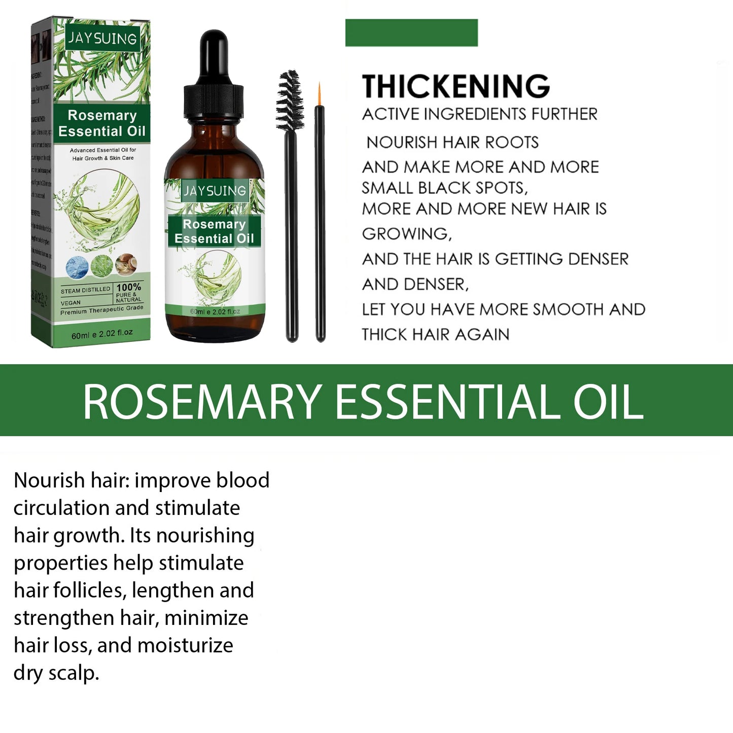 Rosemary Essential Oil For Hair Growth Scalp Damage Treatment Baldness Nourishment Repair Liquid Hair Thicken Care Serum 60ml