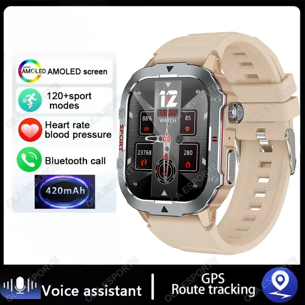New 2.19'' AMOLED Screen BT Call Smartwatch Heart Rate Monitor IP68 5ATM Outdoor Sports Fitness Tracker Military Smart Watch Men