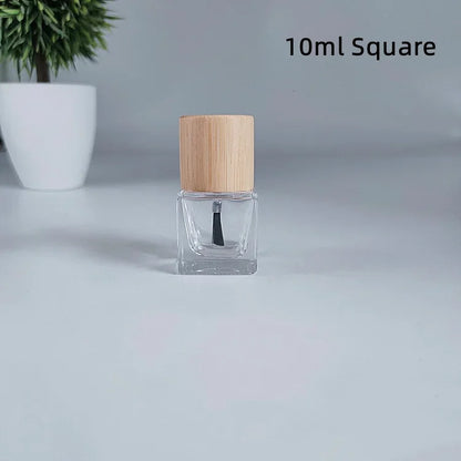 5ml 10ml 15ml Glass Nail Oil Bottle Hair Brush Nail Glue Bottle Bottling Solid Wood and Bamboo Cover Nail Oil Bottle Wholesale