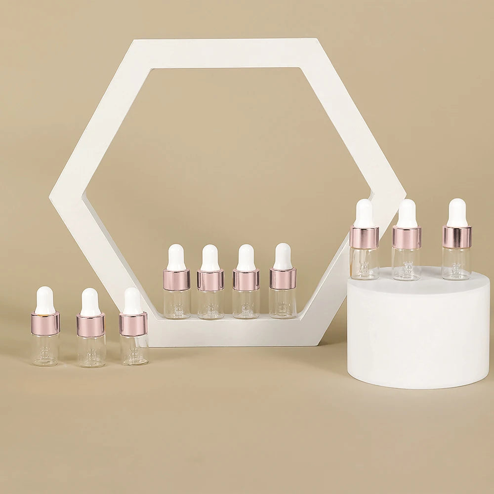 10pcs 2ml Empty Glass Dropper Bottle,Leakproof Essential Oils Sample Liquid Perfume Container for Storage Travel, 4 Colors