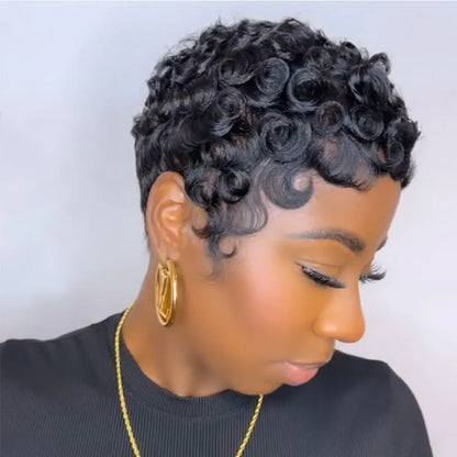 Curly Pixie Cut Short Wigs Human Hair Wig for Black Women Natural Black Bob Wig Remy Hair Full Machine Made Wig
