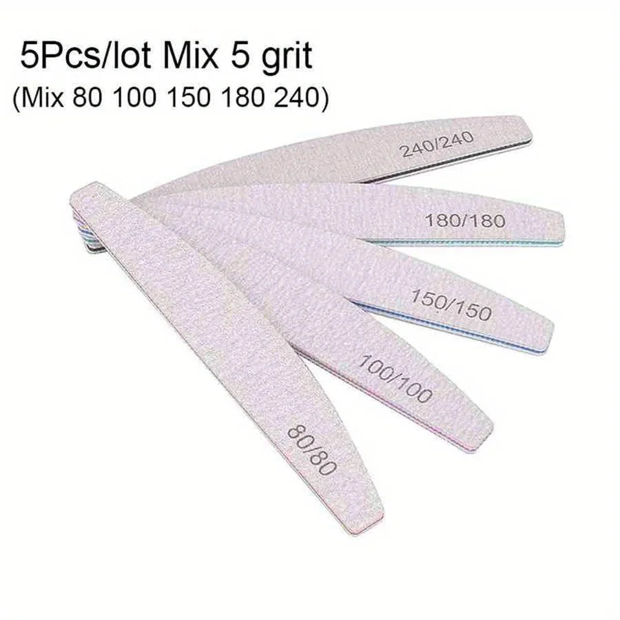1/3/5/10Pcs Professional Nail File 80/100/150/180/240 Sandpaper Strong Thick Sanding Half Moon Lime nail accessories and Tools