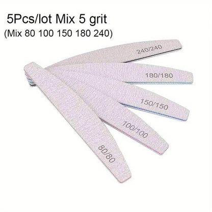 1/3/5/10Pcs Professional Nail File 80/100/150/180/240 Sandpaper Strong Thick Sanding Half Moon Lime nail accessories and Tools